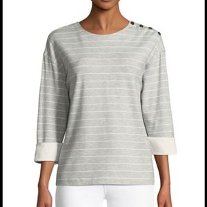 Lafayette 148 Harmon Mulberry Striped Top Size S Gray Jersey Knit